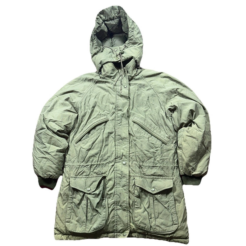 Vintage Eddie Bauer Jacket Mens Size Medium Army Green Goose Down Hooded